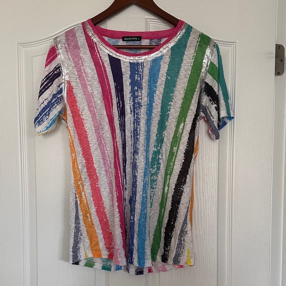 David Cline Multicolor Striped Short Sleeve Tee